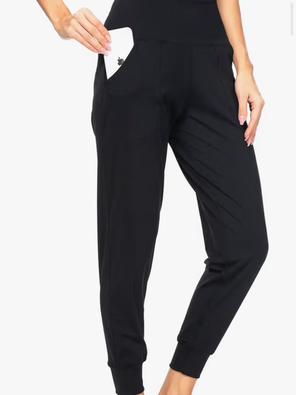 High-Waist Black Women's Jogger Pants with Phone Pocket